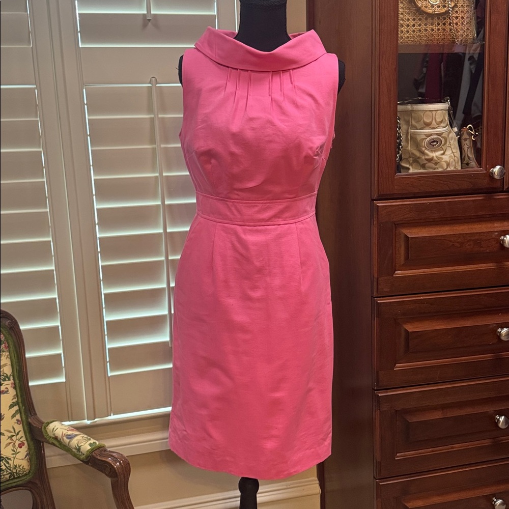 Lilly Pulitzer Retro Pink Sleeveless Sheath Cowl Neck Dress with Pockets, Size 4